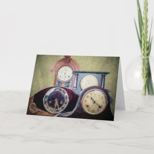 Antique clocks greeting card abstract art
