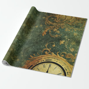 Antique Clockwork Emerald Green Steampunk Wrapping Paper