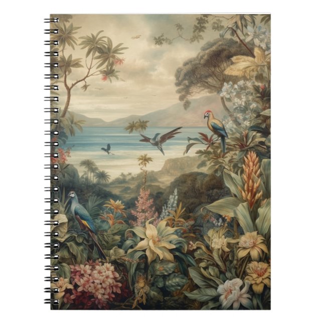 Antique Coastal Paradise & Exotic Avian Study Notebook (Front)