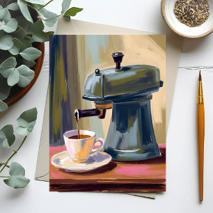Antique Coffee Machine Latte Watercolor Card