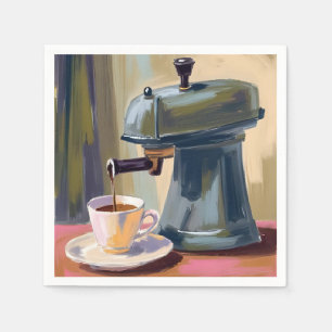Antique Coffee Machine Latte Watercolor Napkins