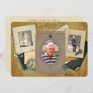 Antique Collage Masculine 3 Photo Custom Year Invitation