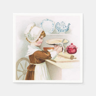 Antique Colonial Sweetheart Making a Pie Napkin