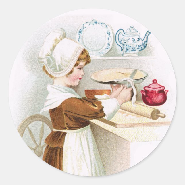 Antique Colonial Sweetheart Making a Pie Sticker (Front)