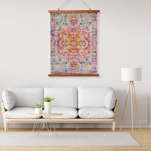 Antique Colorful Arabesque Distressed Persian Silk Hanging Tapestry