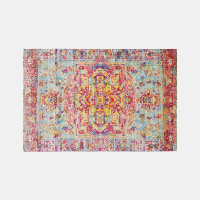 Antique Colorful Arabesque Distressed Persian Silk Rug (Front)