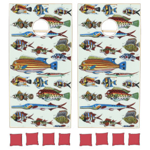 Antique Colorful Exotic Fish Natural History Print Cornhole Set