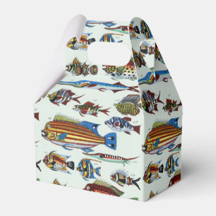 Antique Colorful Exotic Fish Natural History Print Favor Boxes