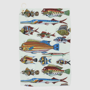 Antique Colorful Exotic Fish Natural History Print Golf Towel