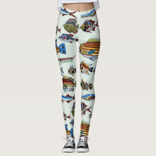 Antique Colorful Exotic Fish Natural History Print Leggings