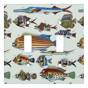 Antique Colorful Exotic Fish Natural History Print Light Switch Cover