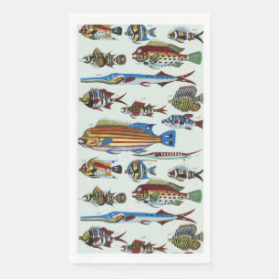 Antique Colorful Exotic Fish Natural History Print Paper Guest Towels