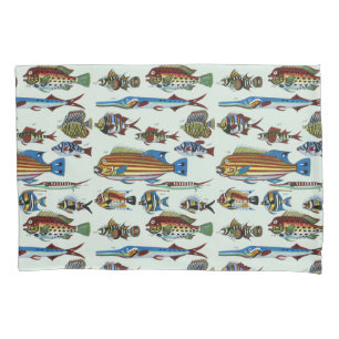 Antique Colorful Exotic Fish Natural History Print Pillow Case