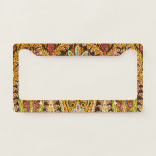 Antique Colorful Floral Pattern License Plate Frame