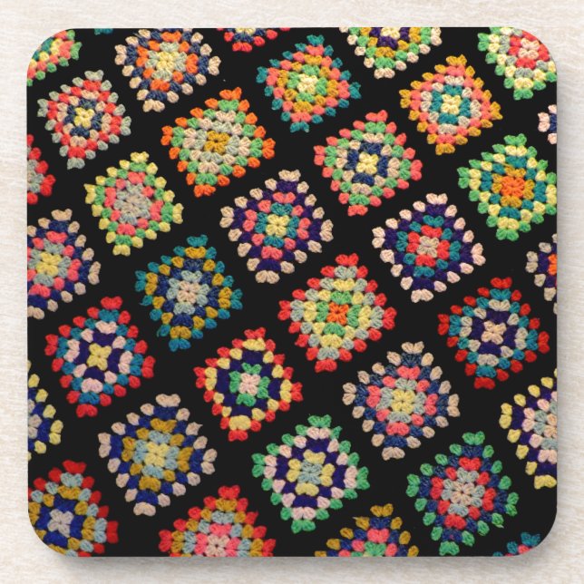 Antique Colorful Granny Squares Classic Pattern Beverage Coaster (Front)