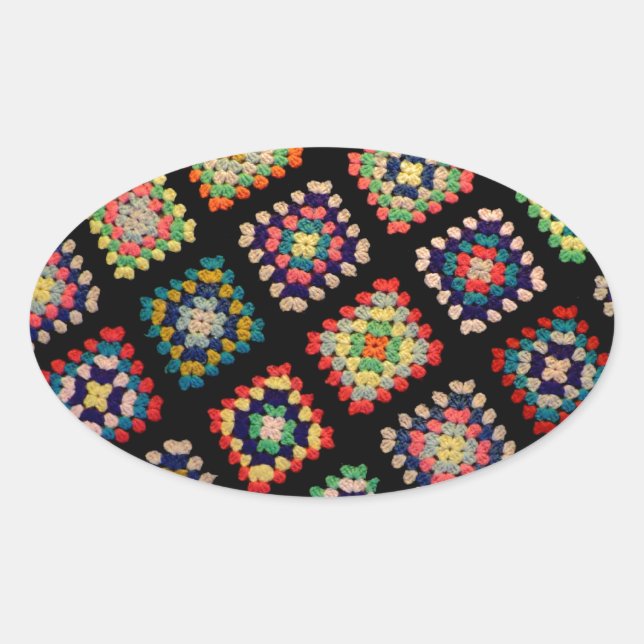 Antique Colorful Granny Squares Classic Pattern Oval Sticker (Front)