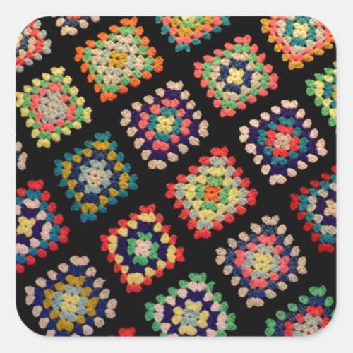 Antique Colorful Granny Squares Classic Pattern Square Sticker