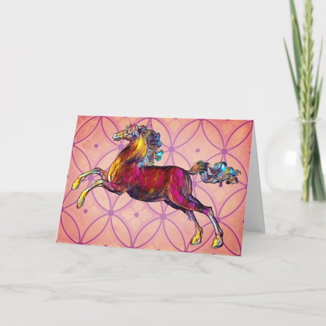 Antique Colorful Illustrated Horse Note Card (Front)