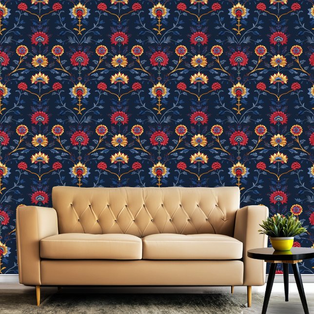 Antique Colorful Indian Floral Motif Pattern Room  Wallpaper (Antique Colorful Indian Floral Motif Pattern Room Wallpaper)