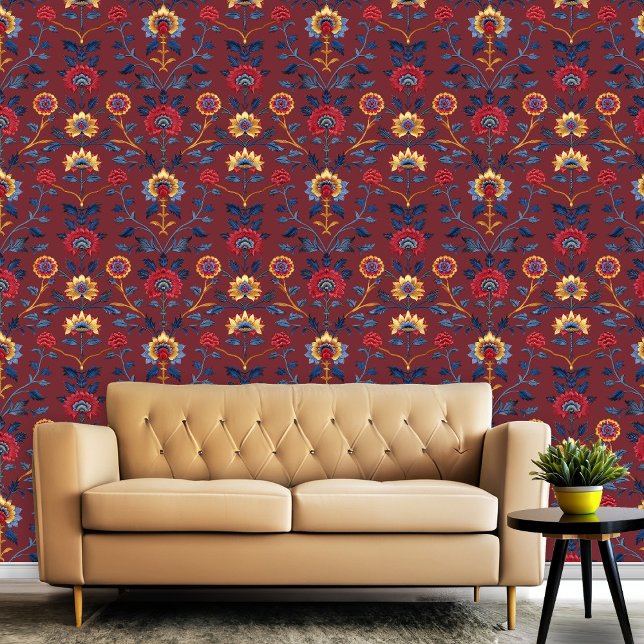 Antique Colorful Indian Floral Motif Pattern Room  Wallpaper (Antique Colorful Indian Floral Motif Pattern Room Wallpaper)