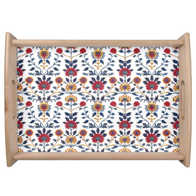 Antique Colorful Indian Floral Motif Pattern Serving Tray (Front)