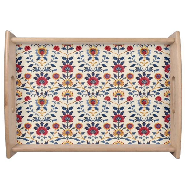 Antique Colorful Indian Floral Motif Pattern Serving Tray (Front)