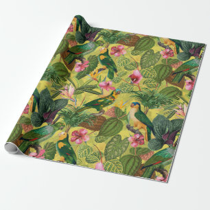 Antique Colorful Parrots Tropical Jungle Pattern 1 Wrapping Paper