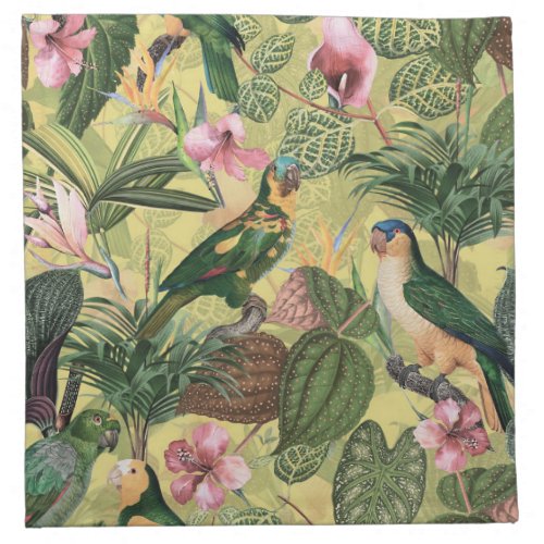 Antique Colorful Parrots Tropical Jungle Pattern Cloth Napkin