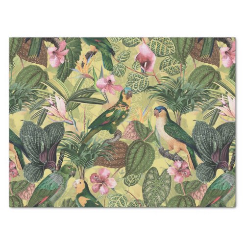 Antique Colorful Parrots Tropical Jungle Pattern Tissue Paper