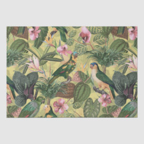 Antique Colorful Parrots Tropical Jungle Pattern Tissue Paper