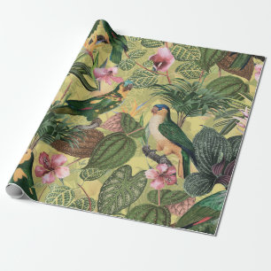 Antique Colorful Parrots Tropical Jungle Pattern Wrapping Paper
