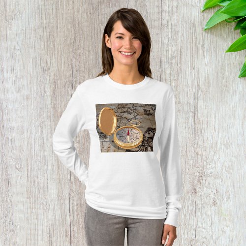 Antique Compass On A Map Womens Long_Sleeve T_Shirt