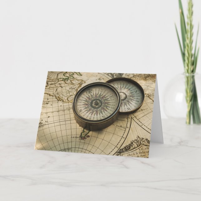 Antique compass on map card (Front)