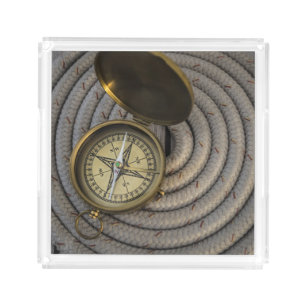 Antique Compass On Sailboat Deck Acrylic Tray