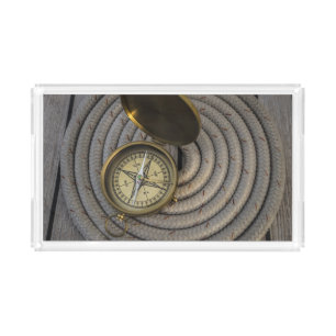 Antique Compass On Sailboat Deck Acrylic Tray