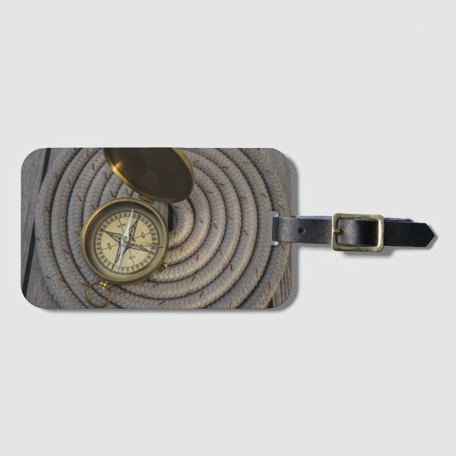 Antique Compass On Sailboat Deck Luggage Tag (Front Horizontal)