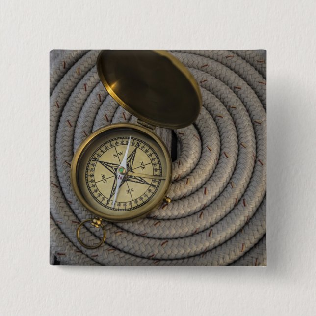 Antique Compass On Sailboat Deck Pinback Button (Front)