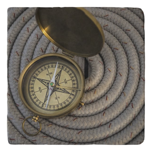 Antique Compass On Sailboat Deck Trivet (Front)