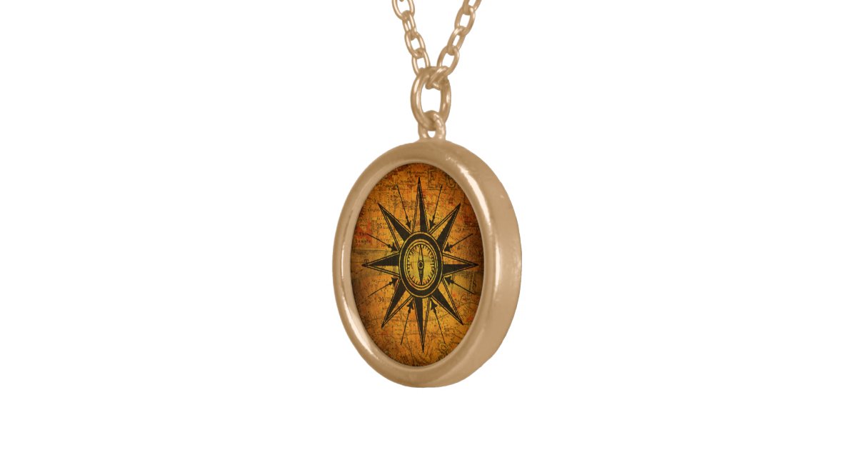 Antique Compass Rose Gold Plated Necklace | Zazzle