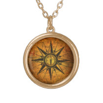 Antique Compass Rose Gold Plated Necklace