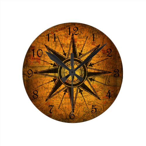 Antique Compass Rose Round Clock