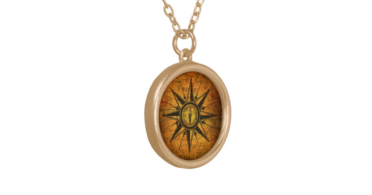 Antique Compass Rose Round Pendant Necklace | Zazzle