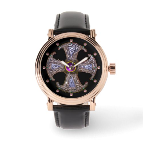 ANTIQUE CONSECRATION CROSS Pink Purple Gemstones Watch
