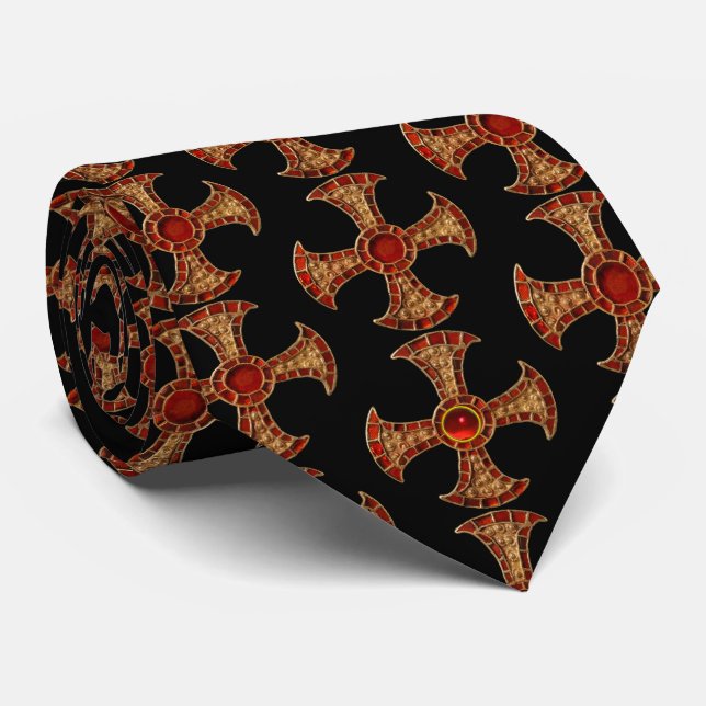 ANTIQUE CONSECRATION CROSS Red Black Neck Tie (Rolled)