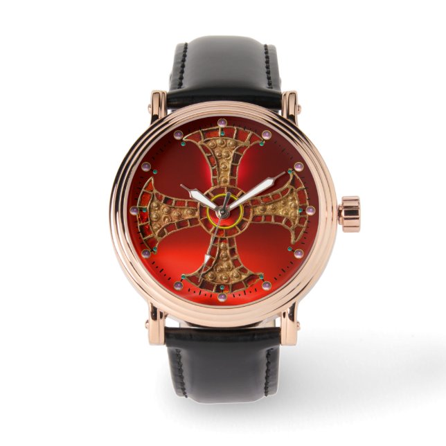 ANTIQUE CONSECRATION CROSS Red Ruby Gemstones Watch (Front)