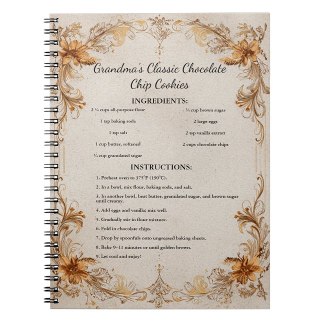Antique Cookbook Border Design Notebook (Front)