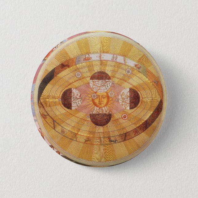 Antique Copernican Solar System, Vintage Astronomy Pinback Button (Front)