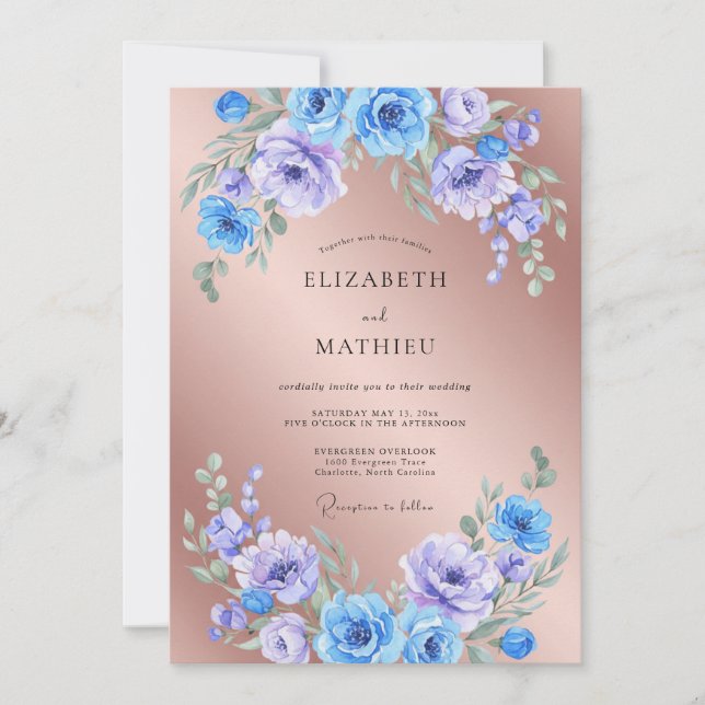 Antique Copper Amethyst Petal Wedding Invitation (Front)
