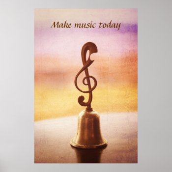 Antique Copper Handbell With G-clef Handle Poster by BeverlyClaire at Zazzle