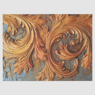 Antique copper rusty Baroque ornament dusty blue Tissue Paper